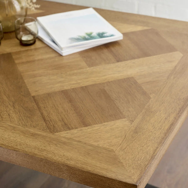 Aron 180cm Herringbone Wooden Dining Table with Black Cross Metal Legs - Sleek Furniture