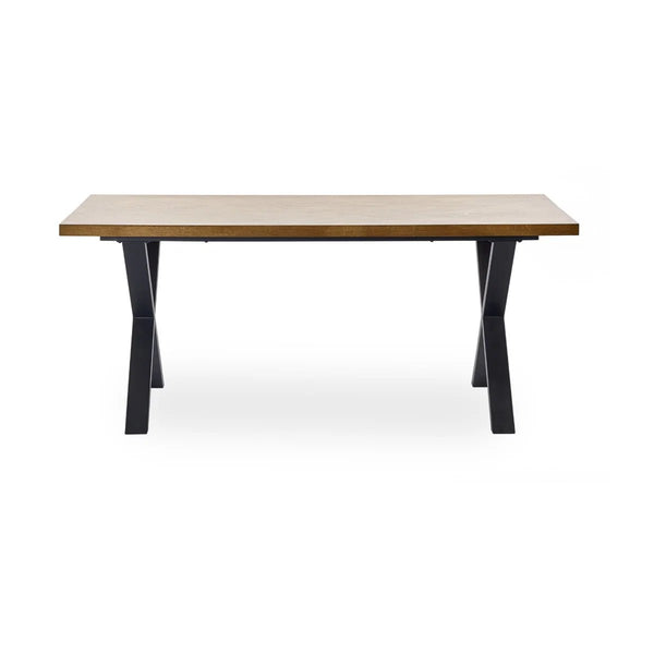 Aron 180cm Herringbone Wooden Dining Table with Black Cross Metal Legs - Sleek Furniture