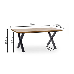 Aron 180cm Herringbone Wooden Dining Table with Black Cross Metal Legs - Sleek Furniture