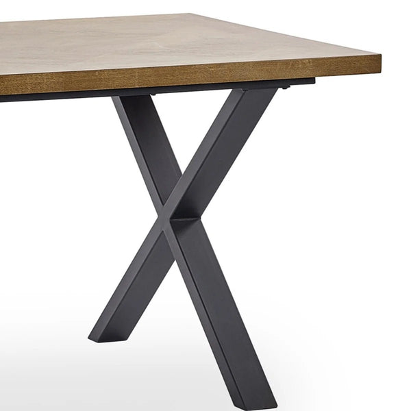 Aron 180cm Herringbone Wooden Dining Table with Black Cross Metal Legs - Sleek Furniture