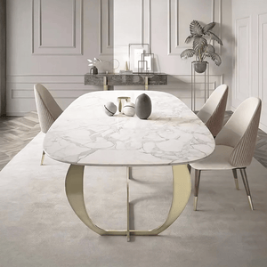 Arpen Marble Dining Table Set for 6 | White & Gold Luxury Modern Dining Table with Painted Steel Frame | Contemporary Dining Room Furniture - Sleek Furniture