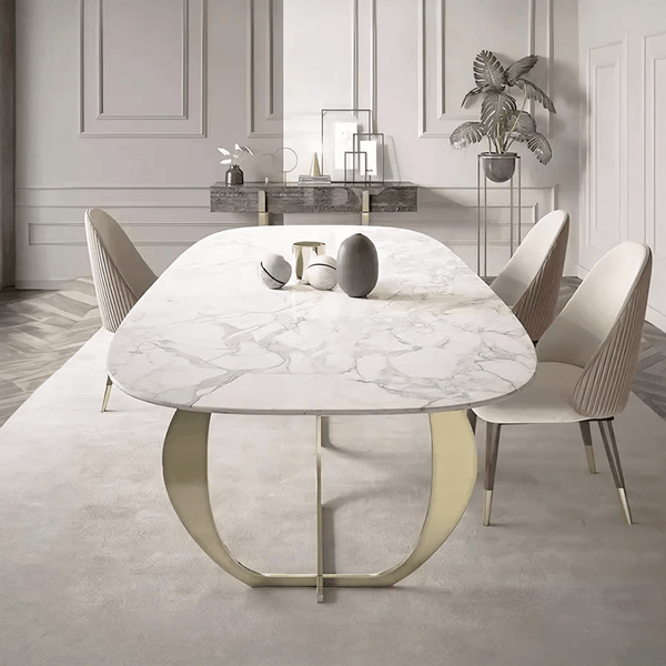 Arpen Marble Dining Table Set for 6 | White & Gold Luxury Modern Dining Table with Painted Steel Frame | Contemporary Dining Room Furniture - Sleek Furniture