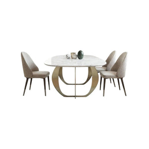 Arpen Marble Dining Table Set for 6 | White & Gold Luxury Modern Dining Table with Painted Steel Frame | Contemporary Dining Room Furniture - Sleek Furniture