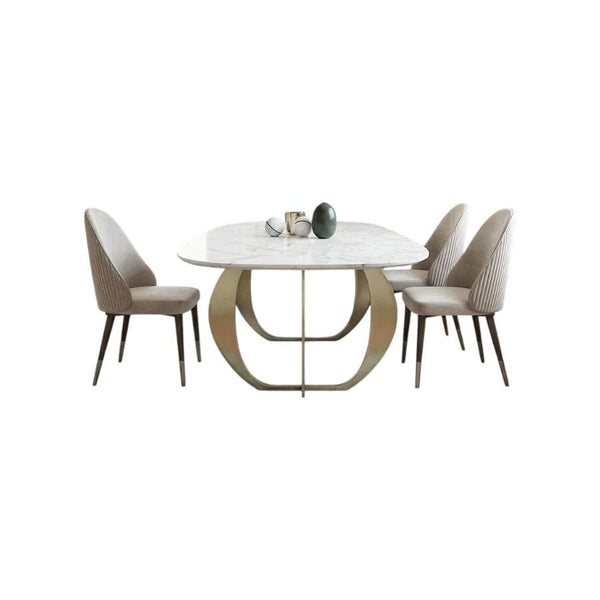 Arpen Marble Dining Table Set for 6 | White & Gold Luxury Modern Dining Table with Painted Steel Frame | Contemporary Dining Room Furniture - Sleek Furniture