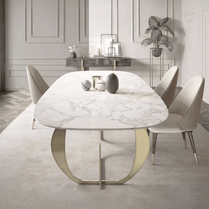 Arpen Marble Dining Table Set for 6 | White & Gold Luxury Modern Dining Table with Painted Steel Frame | Contemporary Dining Room Furniture - Sleek Furniture