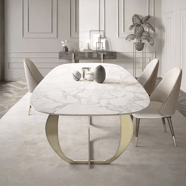 Arpen Marble Dining Table Set for 6 | White & Gold Luxury Modern Dining Table with Painted Steel Frame | Contemporary Dining Room Furniture - Sleek Furniture