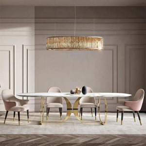 Arpen Marble Dining Table Set for 6 | White & Gold Luxury Modern Dining Table with Painted Steel Frame | Contemporary Dining Room Furniture - Sleek Furniture