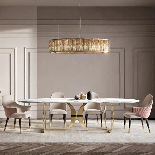 Arpen Marble Dining Table Set for 6 | White & Gold Luxury Modern Dining Table with Painted Steel Frame | Contemporary Dining Room Furniture - Sleek Furniture
