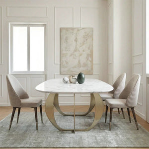 Arpen Marble Dining Table Set for 6 | White & Gold Luxury Modern Dining Table with Painted Steel Frame | Contemporary Dining Room Furniture - Sleek Furniture