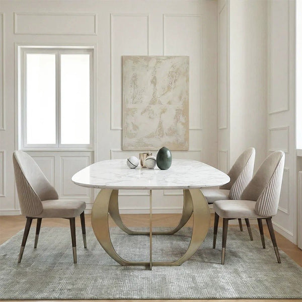 Arpen Marble Dining Table Set for 6 | White & Gold Luxury Modern Dining Table with Painted Steel Frame | Contemporary Dining Room Furniture - Sleek Furniture