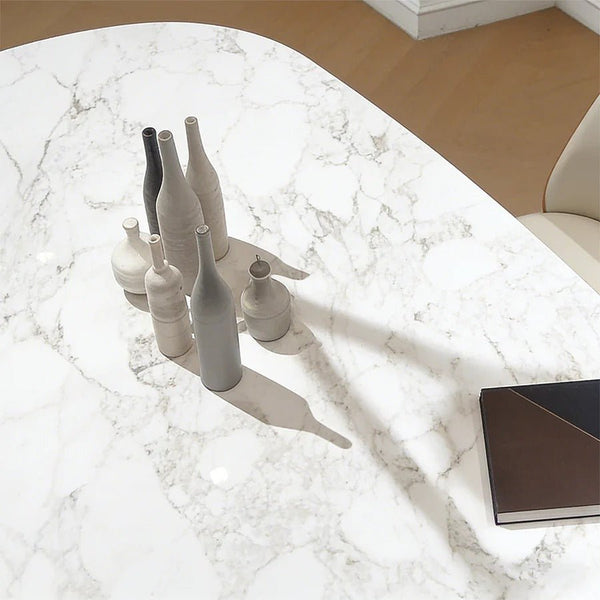 Arpen Marble Dining Table Set for 6 | White & Gold Luxury Modern Dining Table with Painted Steel Frame | Contemporary Dining Room Furniture - Sleek Furniture