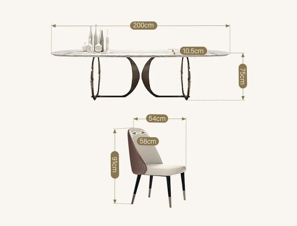 Arpen Marble Dining Table Set for 6 | White & Gold Luxury Modern Dining Table with Painted Steel Frame | Contemporary Dining Room Furniture - Sleek Furniture