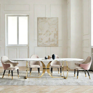 Arpen Marble Dining Table Set for 6 | White & Gold Luxury Modern Dining Table with Painted Steel Frame | Contemporary Dining Room Furniture - Sleek Furniture