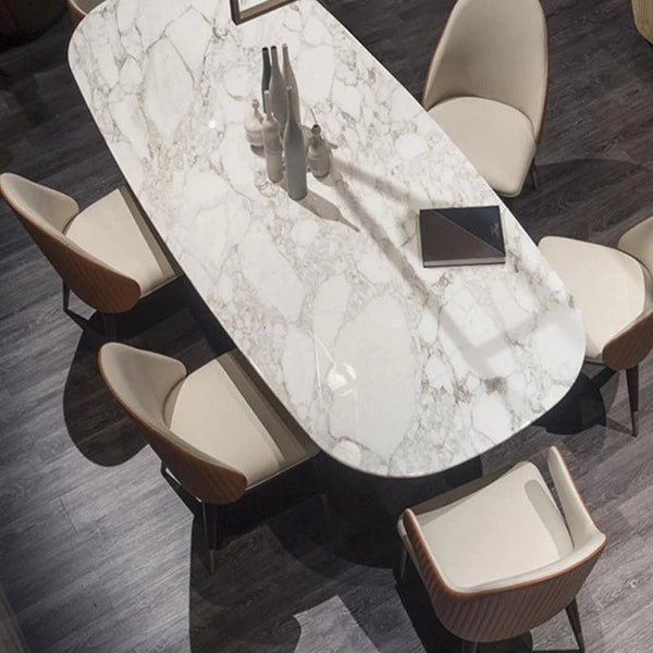 Arpen Marble Dining Table Set for 6 | White & Gold Luxury Modern Dining Table with Painted Steel Frame | Contemporary Dining Room Furniture - Sleek Furniture