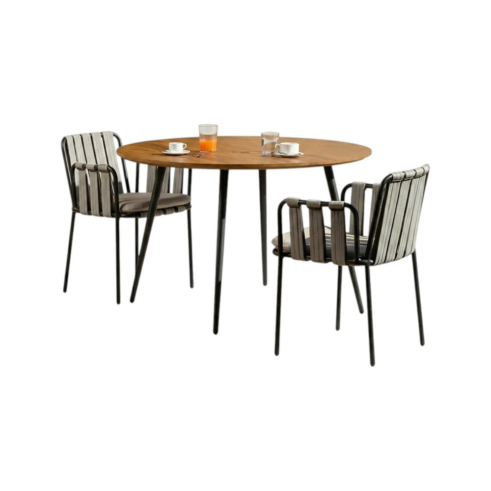 Artemis Outdoor Round Dining Table Set with Cushioned Chairs, Modern Patio Garden Furniture Set, Solid Wood & Aluminium Outdoor Dining Table and Chairs, Light Grey & Black - Sleek Furniture