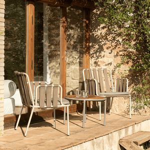 Artemis Outdoor Round Dining Table Set with Cushioned Chairs, Modern Patio Garden Furniture Set, Solid Wood & Aluminium Outdoor Dining Table and Chairs, Light Grey & Black - Sleek Furniture