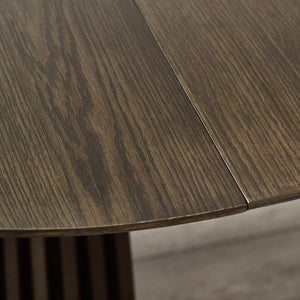 Arya Dark Oak Extending Dining Table – Japandi Round to Oval MDF Veneer Dining Table (200cm) - Sleek Furniture