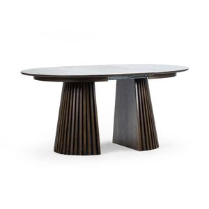 Arya Dark Oak Extending Dining Table – Japandi Round to Oval MDF Veneer Dining Table (200cm) - Sleek Furniture