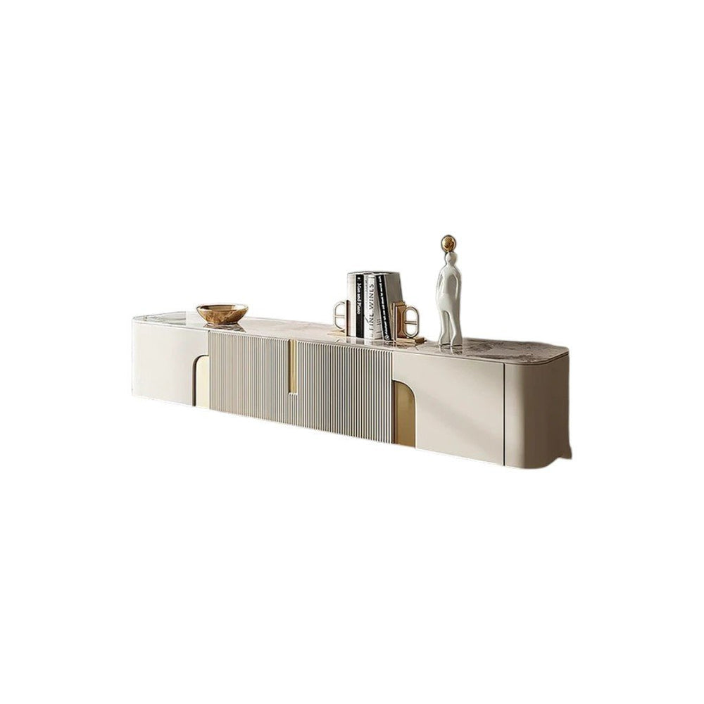 Athena Luxury TV Stand with Sintered Stone Top, Cream & Gold Modern Entertainment Unit – 200cm - Sleek Furniture