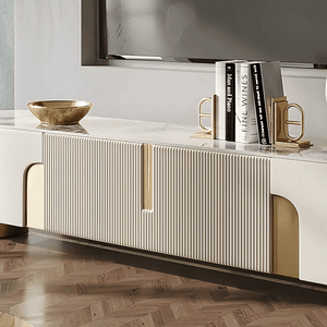 Athena Luxury TV Stand with Sintered Stone Top, Cream & Gold Modern Entertainment Unit – 200cm - Sleek Furniture