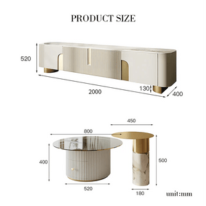 Athena Luxury TV Stand with Sintered Stone Top, Cream & Gold Modern Entertainment Unit – 200cm - Sleek Furniture