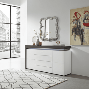 Athens Grey & White High Gloss Sideboard with LED Lights – 2 Doors, 4 Drawers, Modern Storage Cabinet, H81.9 x W158.7 x D42.8cm - My Store
