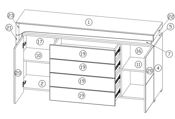 Athens Grey & White High Gloss Sideboard with LED Lights – 2 Doors, 4 Drawers, Modern Storage Cabinet, H81.9 x W158.7 x D42.8cm - My Store