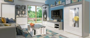 Athens Grey & White High Gloss 2-Door Wardrobe with LED Lighting – 2 Hanging Rails & 4 Shelves, Modern Bedroom Storage, H197 x W102 x D56 cm - My Store