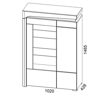 Athens Grey & White Gloss Low Display Cabinet with LED Lighting, 2 Glass Shelves & Doors – Modern Storage Unit, 148.5cm H x 102cm W x 42.8cm D - My Store