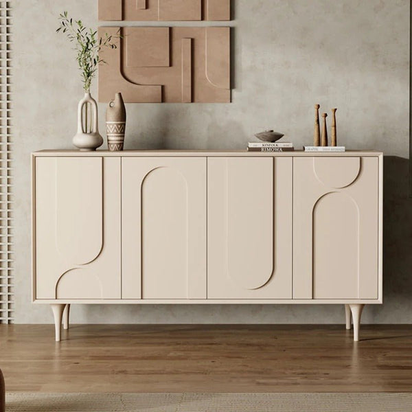 Auvergne Modern Sideboard Cabinet – Cream White MDF & Carbon Steel Storage Unit, Contemporary Buffet Cupboard for Living & Dining Room - Sleek Furniture