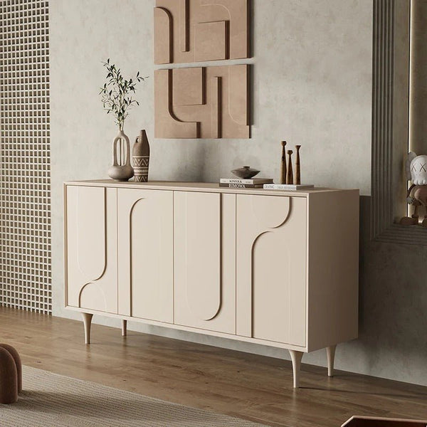 Auvergne Modern Sideboard Cabinet – Cream White MDF & Carbon Steel Storage Unit, Contemporary Buffet Cupboard for Living & Dining Room - Sleek Furniture