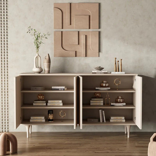 Auvergne Modern Sideboard Cabinet – Cream White MDF & Carbon Steel Storage Unit, Contemporary Buffet Cupboard for Living & Dining Room - Sleek Furniture
