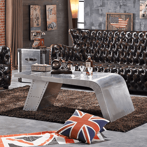 Aviator Aluminium Coffee Table in Silver Finish – Modern Industrial Living Room Centre Table with Riveted Aviation Design - Sleek Furniture