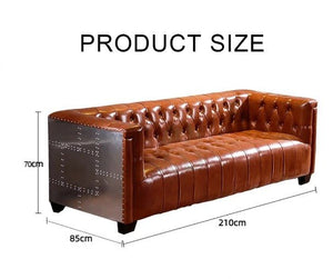 Aviator Three Seater Sofa – Real Leather Upholstered Modern Sofa with Aluminium Frame, Contemporary Living Room Couch in Light Brown & Dark Brown - Sleek Furniture