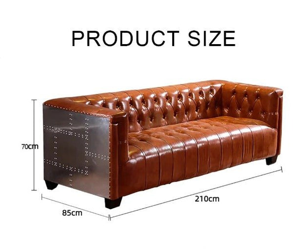 Aviator Three Seater Sofa – Real Leather Upholstered Modern Sofa with Aluminium Frame, Contemporary Living Room Couch in Light Brown & Dark Brown - Sleek Furniture