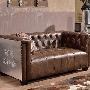 Aviator Three Seater Sofa – Real Leather Upholstered Modern Sofa with Aluminium Frame, Contemporary Living Room Couch in Light Brown & Dark Brown - Sleek Furniture