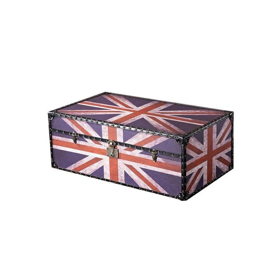 Aviator Union Jack Suitcase Coffee Table – Industrial Vintage Trunk Storage Chest Table with MDF & PU Leather Finish – Contemporary Living Room Center Table with Hidden Storage - Sleek Furniture