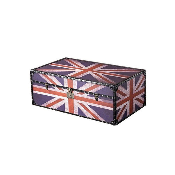 Aviator Union Jack Suitcase Coffee Table – Industrial Vintage Trunk Storage Chest Table with MDF & PU Leather Finish – Contemporary Living Room Center Table with Hidden Storage - Sleek Furniture
