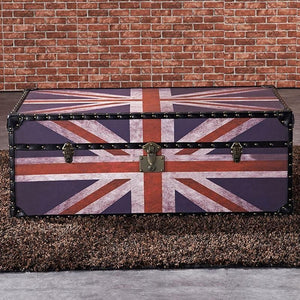 Aviator Union Jack Suitcase Coffee Table – Industrial Vintage Trunk Storage Chest Table with MDF & PU Leather Finish – Contemporary Living Room Center Table with Hidden Storage - Sleek Furniture