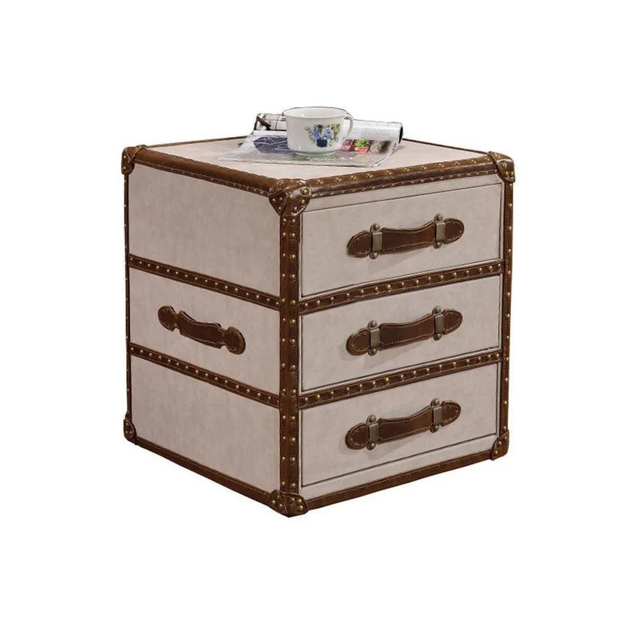 B13 Aviator Bedside Table with PU Leather Finish | Contemporary Beige Suitcase Style Nightstand with Storage Drawer | Modern MDF Accent Furniture for Bedroom - Sleek Furniture