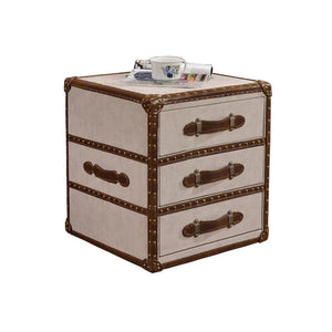 B13 Aviator Bedside Table with PU Leather Finish | Contemporary Beige Suitcase Style Nightstand with Storage Drawer | Modern MDF Accent Furniture for Bedroom - Sleek Furniture