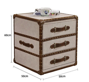 B13 Aviator Bedside Table with PU Leather Finish | Contemporary Beige Suitcase Style Nightstand with Storage Drawer | Modern MDF Accent Furniture for Bedroom - Sleek Furniture
