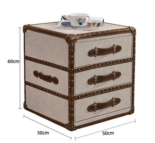B13 Aviator Bedside Table with PU Leather Finish | Contemporary Beige Suitcase Style Nightstand with Storage Drawer | Modern MDF Accent Furniture for Bedroom - Sleek Furniture
