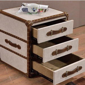 B13 Aviator Bedside Table with PU Leather Finish | Contemporary Beige Suitcase Style Nightstand with Storage Drawer | Modern MDF Accent Furniture for Bedroom - Sleek Furniture