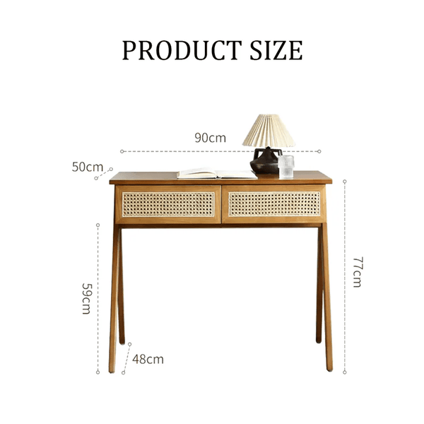 Babara Solid Wood & Rattan Office Desk | Contemporary Modern Study Table with Spacious Worktop | Home & Office Writing Desk - Sleek Furniture