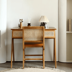 Babara Solid Wood & Rattan Office Desk | Contemporary Modern Study Table with Spacious Worktop | Home & Office Writing Desk - Sleek Furniture