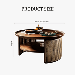 Bakula Wooden Coffee Table with Rattan Detail – Contemporary Walnut Finish Solid Wood Living Room Center Table, No Assembly Required - Sleek Furniture