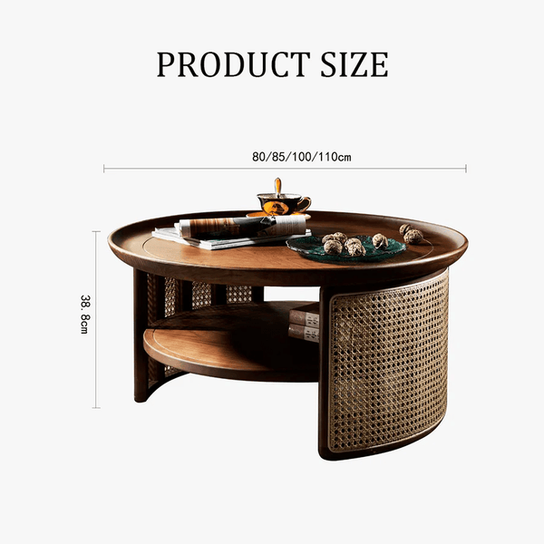 Bakula Wooden Coffee Table with Rattan Detail – Contemporary Walnut Finish Solid Wood Living Room Center Table, No Assembly Required - Sleek Furniture