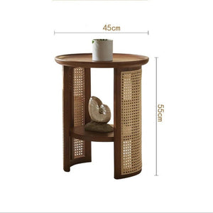 Bakula Wooden Coffee Table with Rattan Detail – Contemporary Walnut Finish Solid Wood Living Room Center Table, No Assembly Required - Sleek Furniture