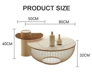 Balfour Nesting Coffee Table Set with Sintered Stone Top, Glass Shelf & Metal Frame, Modern White Round Living Room Tables - Sleek Furniture